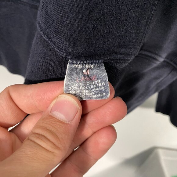 Vintage Polo Jeans Co. Felt Spellout Pullover Crewneck Sweatshirt Navy mens L - Picture 4 of 8